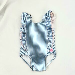 Ruffle Butts Seersucker Waterfall One Piece Pink & Blue Bathing Suit